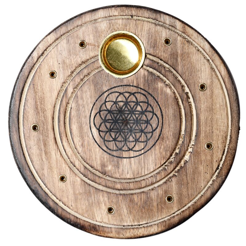Load image into Gallery viewer, Mango hout ronde flower of life wierookhouder
