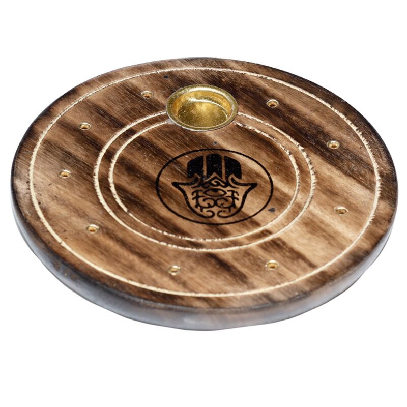 Load image into Gallery viewer, Mango hout ronde hamsa wierookhouder
