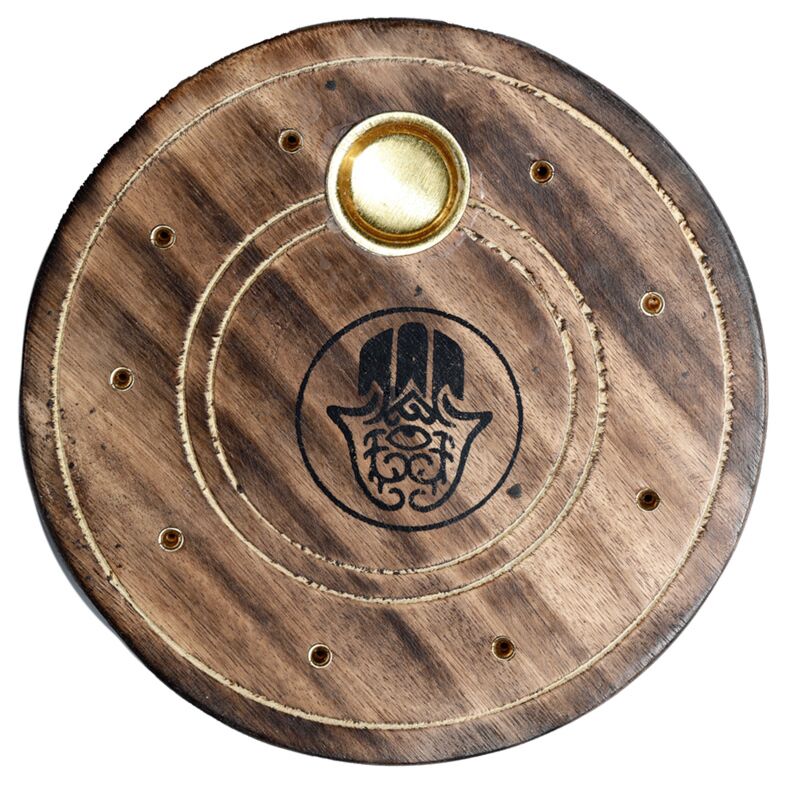 Load image into Gallery viewer, Mango hout ronde hamsa wierookhouder
