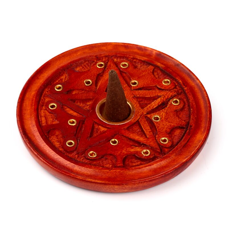 Load image into Gallery viewer, Mango hout ronde wierookhouder uitgesneden ster
