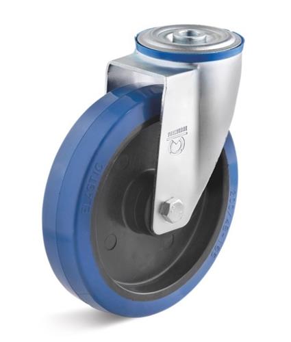 Torwegge zwenkwiel rubber blauw ø100 kunststof boutbevestiging