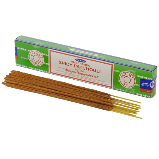 01364 kruidige patchouli - satya nag champa wierook stokjes