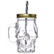 Schedelvormige mason jar glazen drinkbeker met rietje en dekel