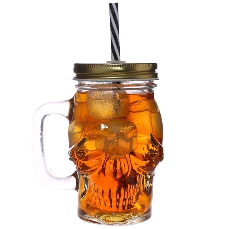 Load image into Gallery viewer, Schedelvormige mason jar glazen drinkbeker met rietje en dekel

