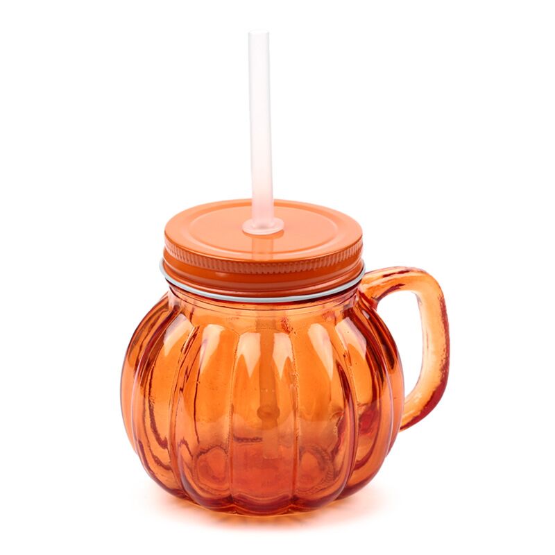 Load image into Gallery viewer, Pompoen mason jar glazen drinkbeker met rietje en dekel
