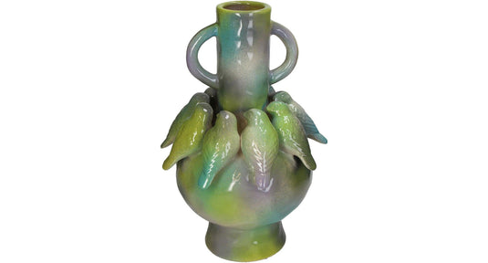 Vase birds stoneware multi 22.5x22.5x35.3cm