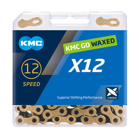 Kmc ketting x12 12v 126l waxed goud zwart