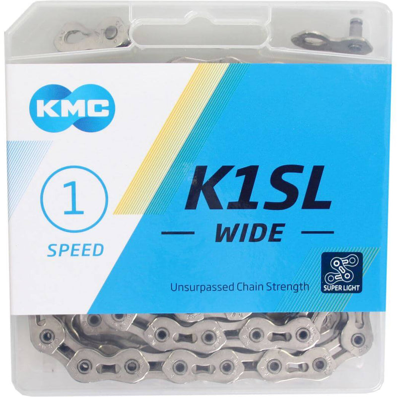 Load image into Gallery viewer, Kmc chain k1sl wide silver 1-speed 100 glides
