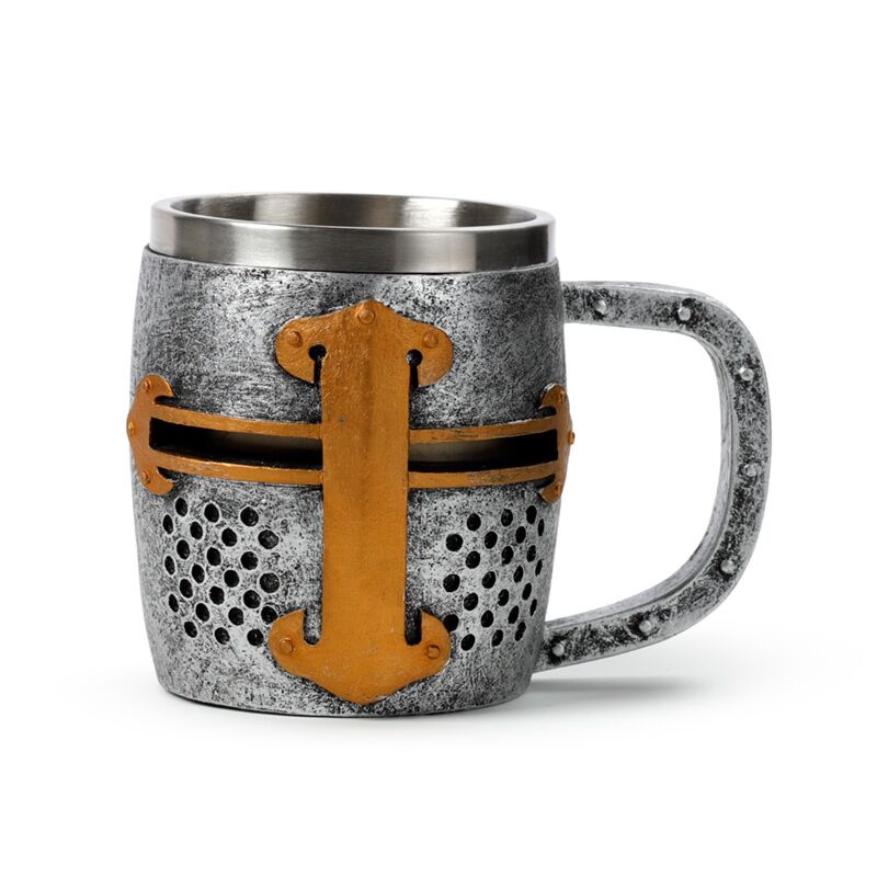 Load image into Gallery viewer, Decoratieve middeleeuwse ridder zilver- en goudkleur helm bierpul
