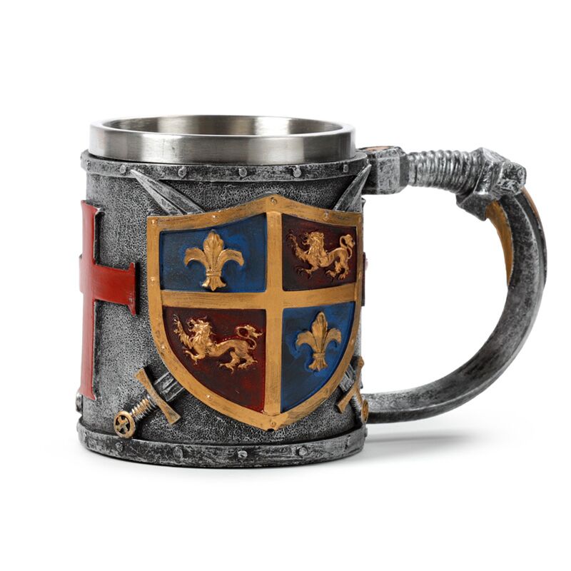 Load image into Gallery viewer, Decoratief middeleeuwse ridder wapenschild zilver- en goudkleur bierpul
