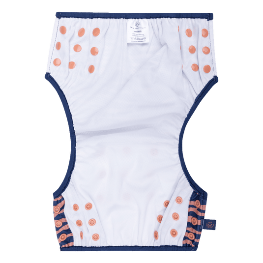 Vibrant stripes | blauw oranje wasbare zwemluier
