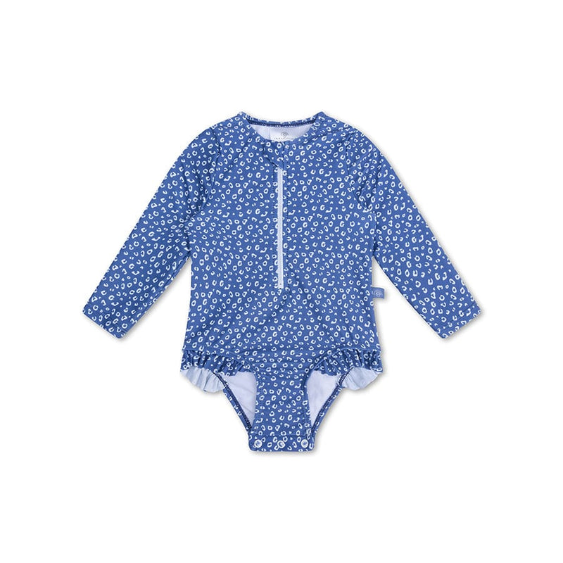 Load image into Gallery viewer, Leopard | blauw meisjes uv badpak met lange mouwen
