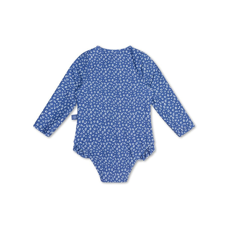 Load image into Gallery viewer, Leopard | blauw meisjes uv badpak met lange mouwen
