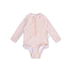 Sunset grid | oranje wit meisjes uv badpak met lange mouwen