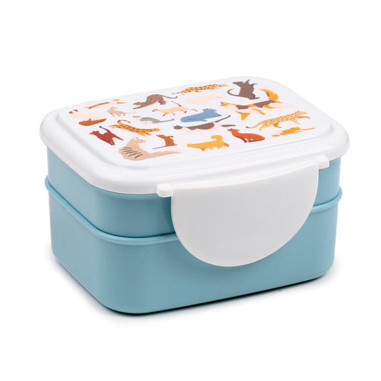 Feline fine kat clip bento box lunchtrommel met bestek