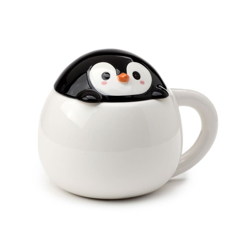 Load image into Gallery viewer, Huddle penguïn deksel gevormde keramiek mok
