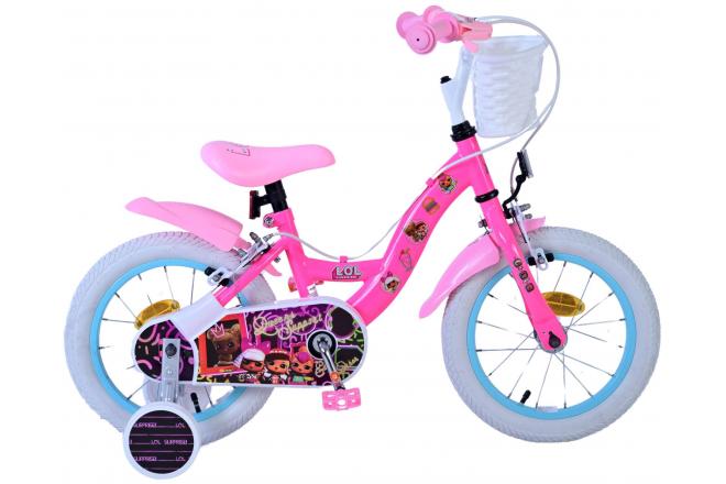 Afbeelding laden in galerijviewer, Lol surprise kinderfiets - meisjes - 14 inch - roze - twee handremmen
