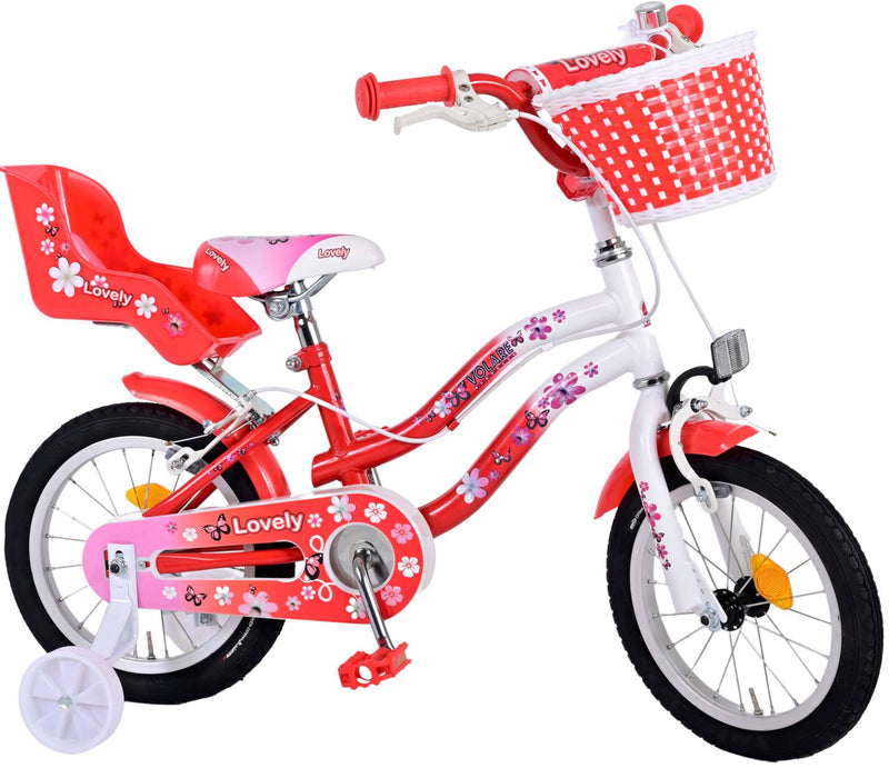 Load image into Gallery viewer, Volare Lovely Kinderfiets - Meisjes - 14 inch - Rood Wit - Twee Handremmen
