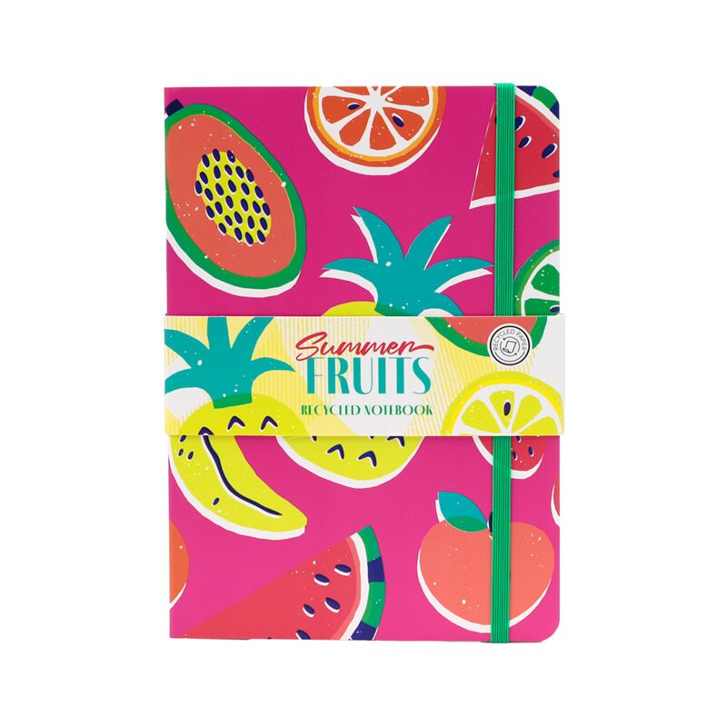 Load image into Gallery viewer, Zomer fruit gerecycled a5 gelinieerd notitieboekje
