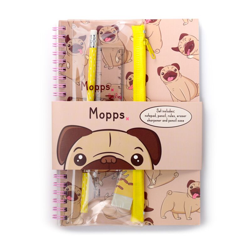 Load image into Gallery viewer, Mopps mopshond spiraal gebonden a5 notitieboekje 6-delige schrijfset
