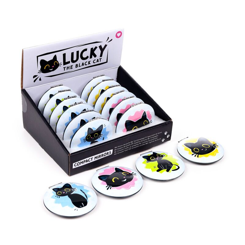 Load image into Gallery viewer, Lucky de zwarte kat compact make up spiegeltje
