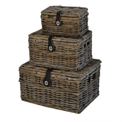 Dr rieten v-ager mand m met deksel 32x24x18 grijs