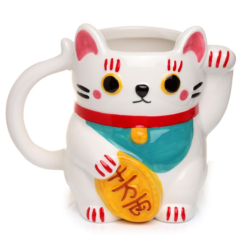 Load image into Gallery viewer, Witte maneki neko gelukskat gevormde keramiek mok
