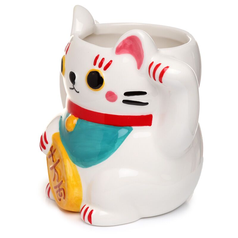 Load image into Gallery viewer, Witte maneki neko gelukskat gevormde keramiek mok
