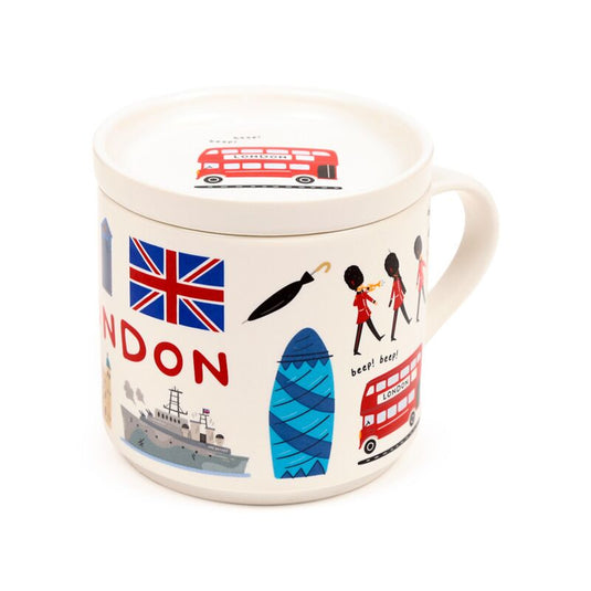 Londen souvenir porselein mok met onderzetterdeksel set