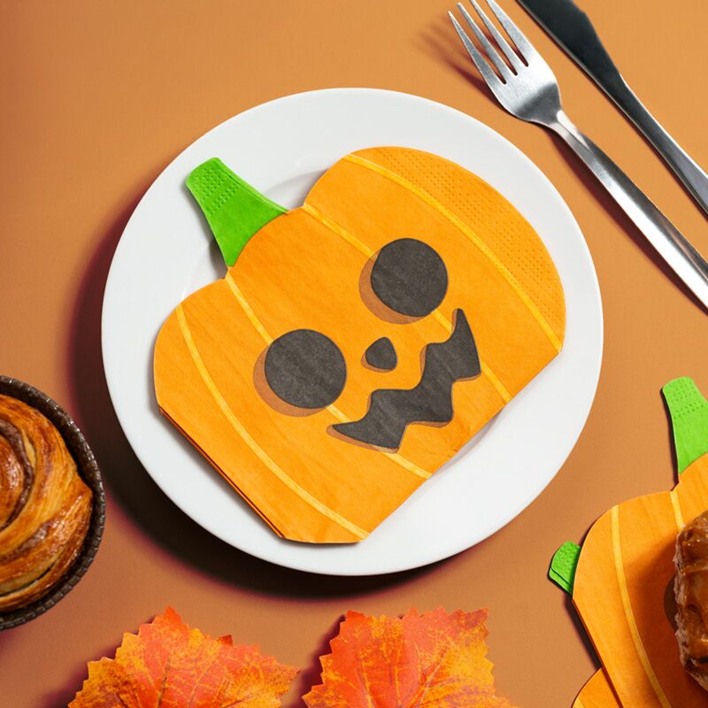 Load image into Gallery viewer, Halloween pompoen pak van 12 3-laags papieren feestservetten
