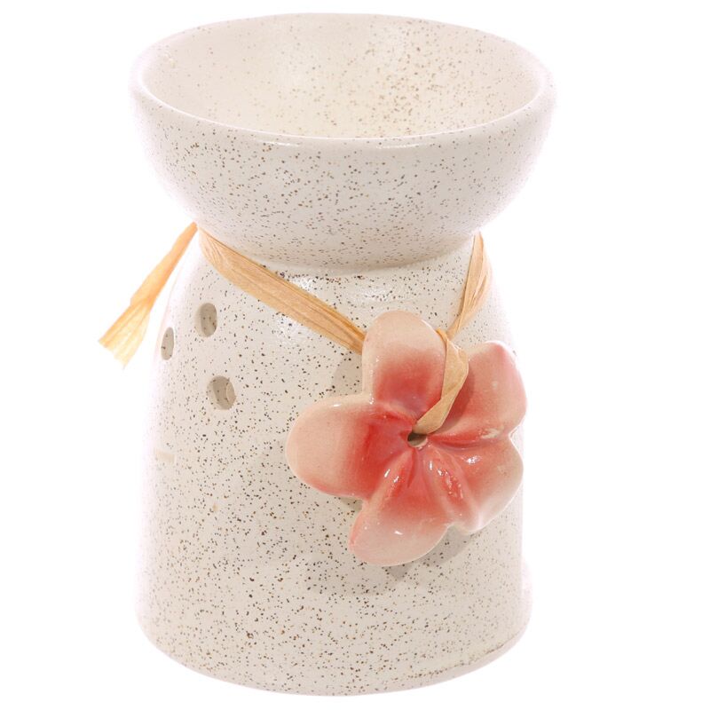 Load image into Gallery viewer, Gevlekt creme bloem keramiek olie- en wax geurbrander
