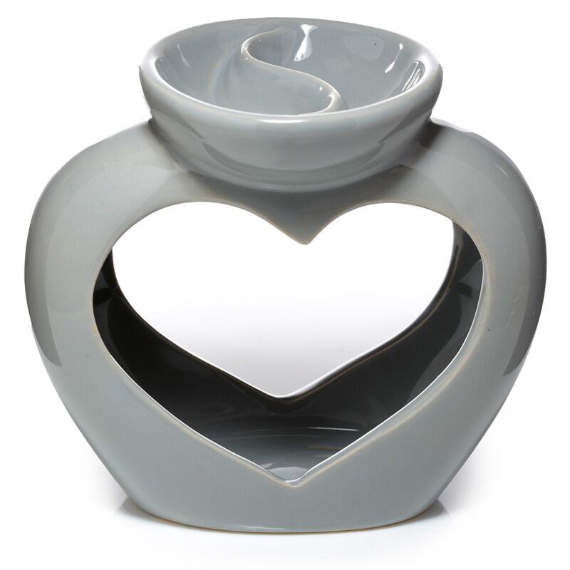 Load image into Gallery viewer, Grijze hartvormige dubbele schaal keramiek olie- en wax geurbrander
