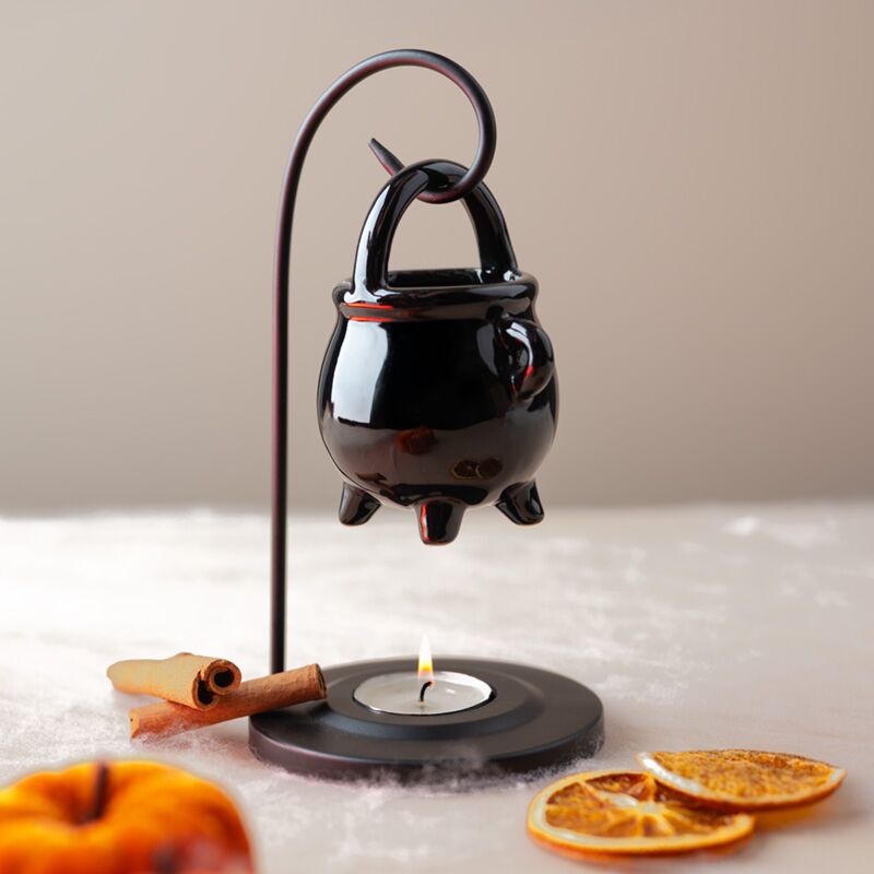 Load image into Gallery viewer, Zwarte ketel hangende geurbrander met stand
