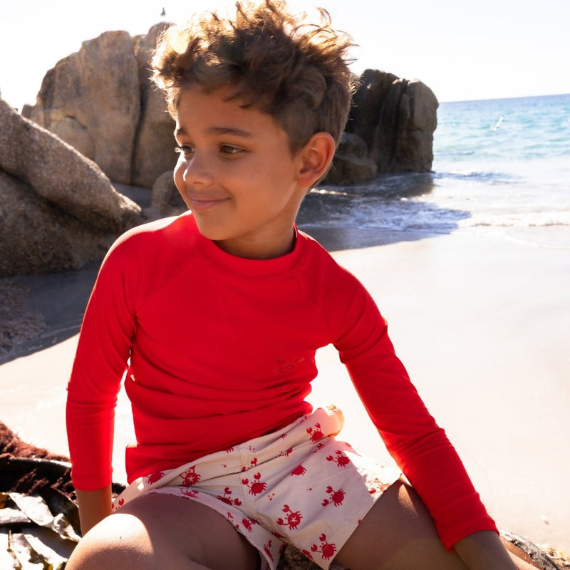 Load image into Gallery viewer, Crabby | beige rood uv zwemshirt met lange mouwen
