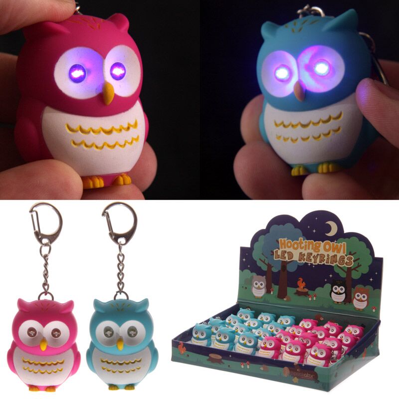 Load image into Gallery viewer, Roze blauw oplichtende roepende uil sleutelhouder

