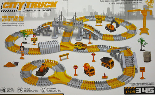 Jonotoys citytruck autobaan met veel baanstukken en accessoires en 3 auto's