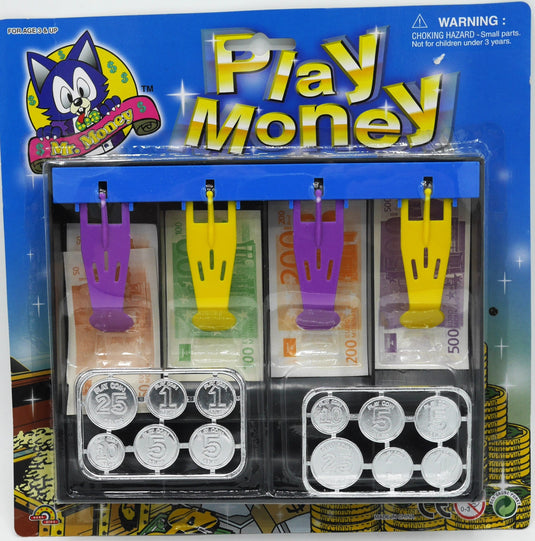 Van der doelen kassa la met speelgeld, papieren geld en muntstukken