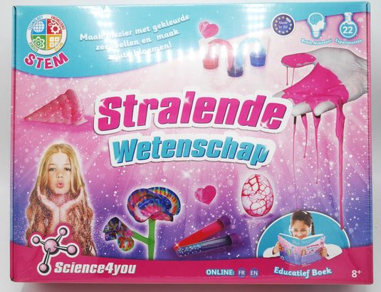 Science 4 you stralende wetenschap set met gekleurde bellen en zoute bloemen.
