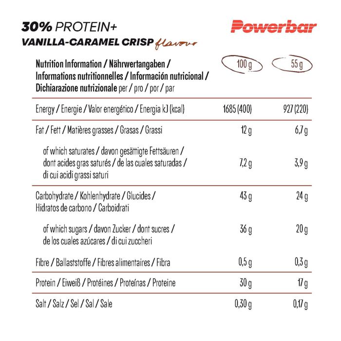 Load image into Gallery viewer, Powerbar 30% protein+ (15 x 55gr) - caramel-vanilla crisp
