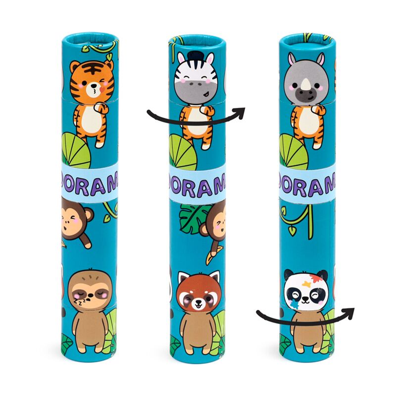 Load image into Gallery viewer, Adoramals wilde dieren large draaidop tekenkoker 12 kleurpotloden slijper
