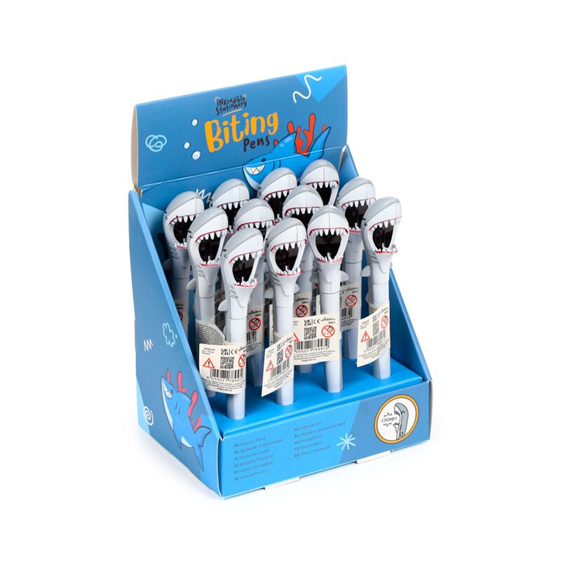 Load image into Gallery viewer, Bijtende haai plastic pen - blauw
