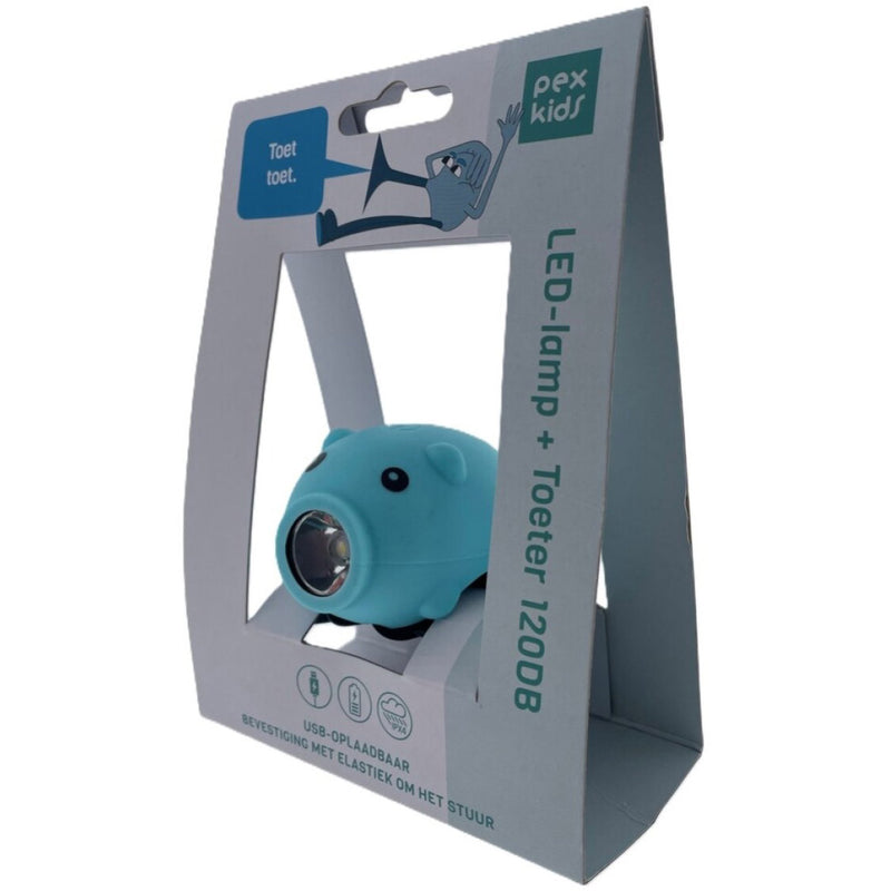 Load image into Gallery viewer, Pexkids fietstoeter varken met led lamp usb blauw
