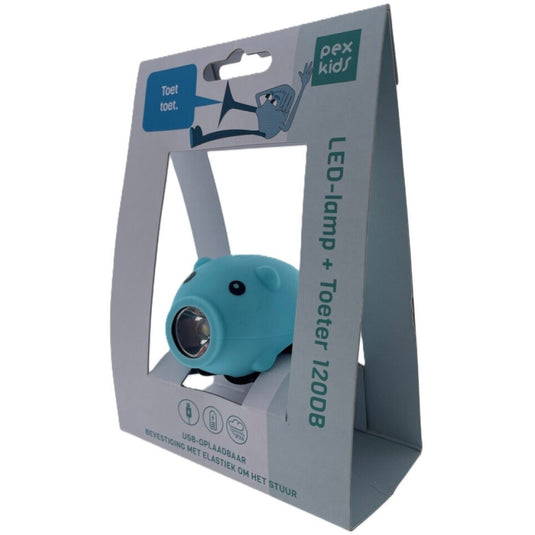Pexkids fietstoeter varken met led lamp usb blauw