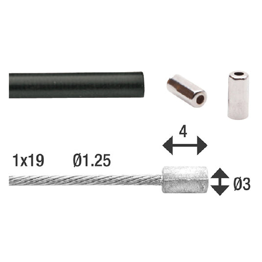 Elvedes Gaskabel universeel 1700mm 2250mm verzinkt zwart (op kaart)