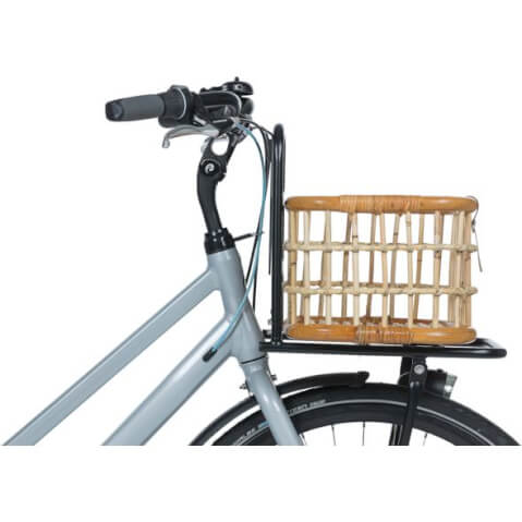 basil green life - rattan bicycle basket - medium - front natural brown