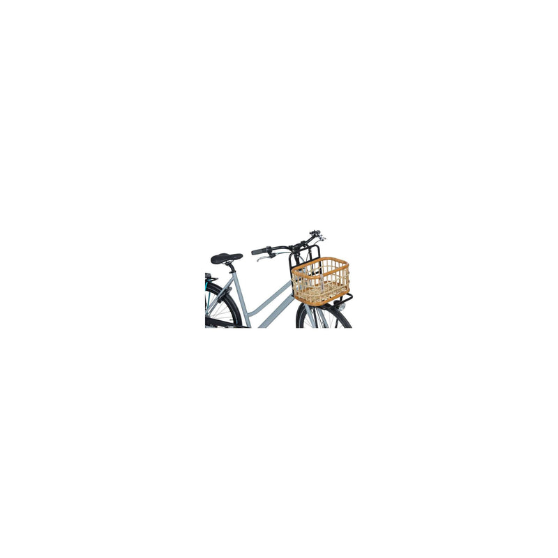 Load image into Gallery viewer, Basil Green Life - rotan fietsmand - medium - voorop natural bruin

