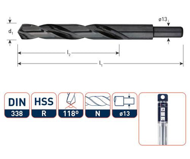 Rotec spiraalboor din338 hss-r 21.0mm afgedraaid