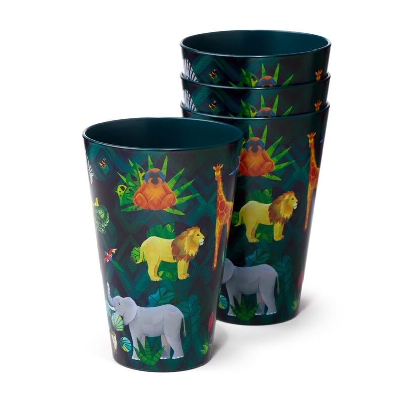 Load image into Gallery viewer, Dierenrijk set van 4 duurzame rpet picknick bekers 450ml

