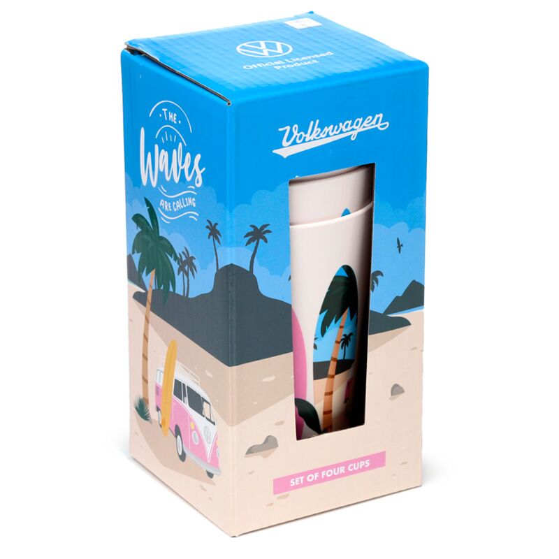 Load image into Gallery viewer, Vw t1 volkswagen busje waves set 4 rpet duurzame picknick bekers 450ml
