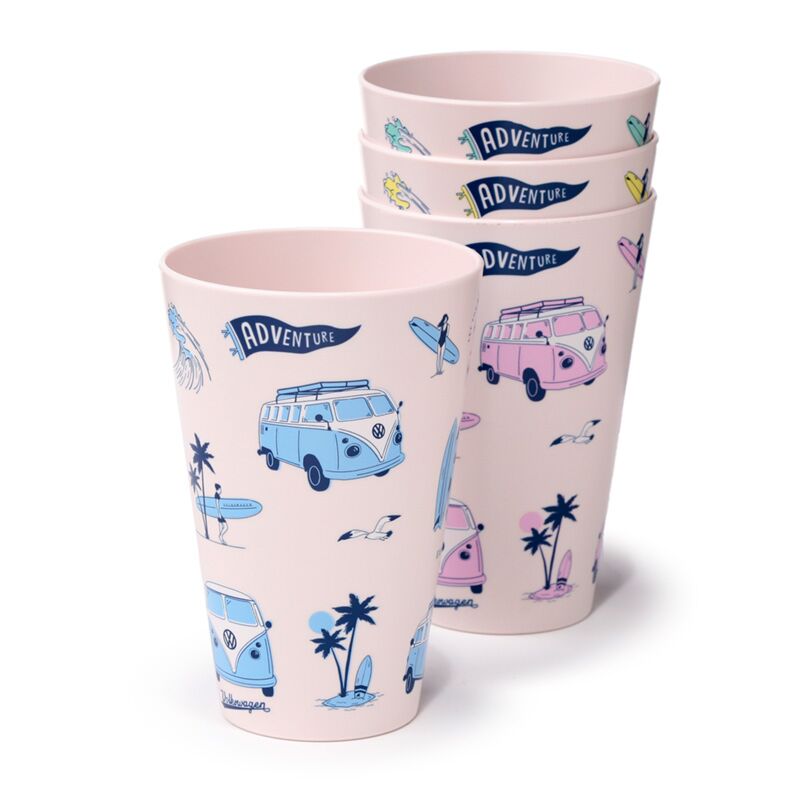 Load image into Gallery viewer, Vw t1 volkswagen busje explore set 4 rpet duurzame picknick bekers 450ml
